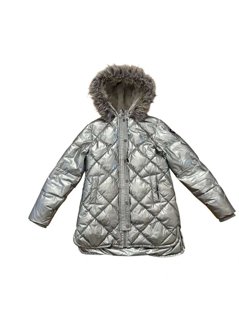 Appaman Sloan Puffer Jacket Girls 14 Quilted Metallic Gold Faux Fur Sherpa Coat
